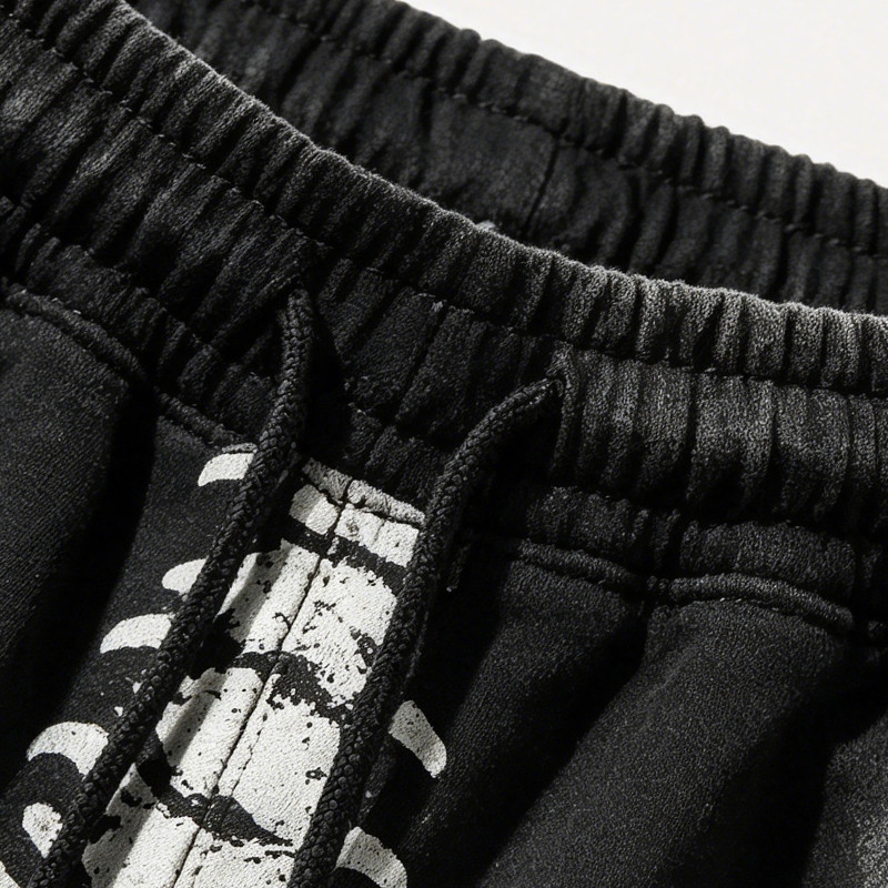 Vintage Washed Spray Dye Skeleton Screen Print Capri Pants