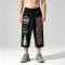 Screen Print Acid Washed Spray Dye Cropped Pants | Distressed Ripped Spider Web Graphic | Custom Streetwear