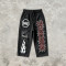 Screen Print Acid Washed Spray Dye Cropped Pants | Distressed Ripped Spider Web Graphic | Custom Streetwear
