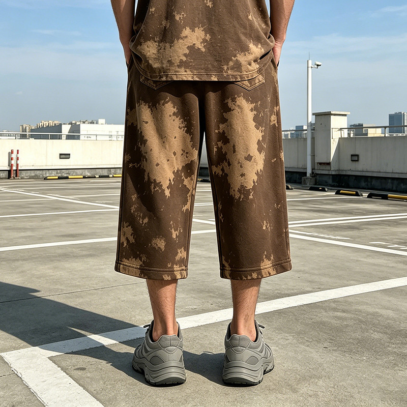 Applique Washed Spray Dye Puff Print Cropped pants