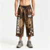 Applique Washed Spray Dye Puff Print Cropped pants | Ripped Star Graphic Pants Streetwear | OEM Streetwear