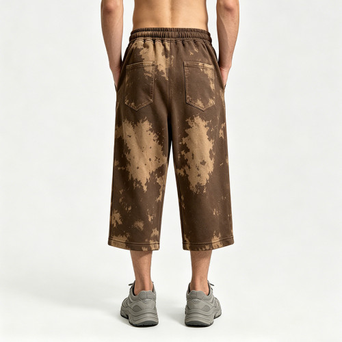 Applique Washed Spray Dye Puff Print Cropped pants | Ripped Star Graphic Pants Streetwear | OEM Streetwear