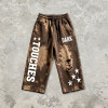 Applique Washed Spray Dye Puff Print Cropped pants | Ripped Star Graphic Pants Streetwear | OEM Streetwear