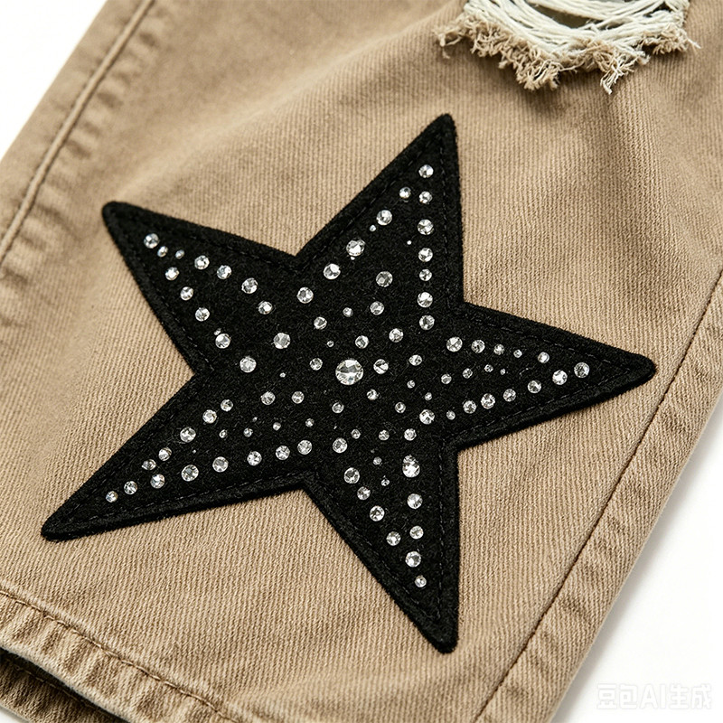 Rhinestone Star Applique Vintage Cropped Cargo Capri Pants