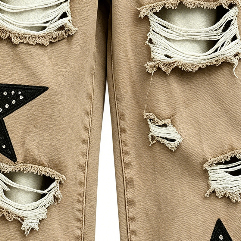 Rhinestone Star Applique Vintage Cropped Cargo Capri Pants