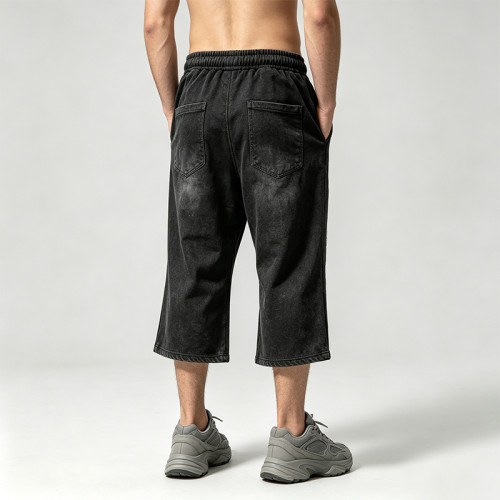 Washed Screen Print Spray Dye Vintage Cropped Flare Sweatpants | TD Skull Graphic Drawstring Street Pants | Custom Streetwear