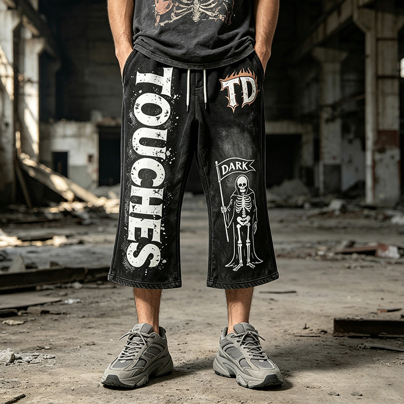 Washed Screen Print Spray Dye Vintage Cropped Flare Sweatpants