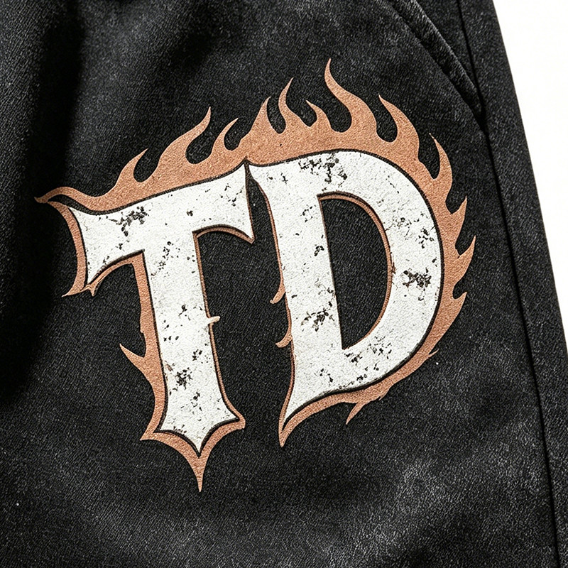 Washed Screen Print Spray Dye Vintage Cropped Flare Sweatpants