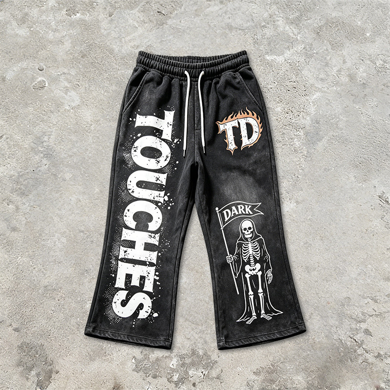 Washed Screen Print Spray Dye Vintage Cropped Flare Sweatpants