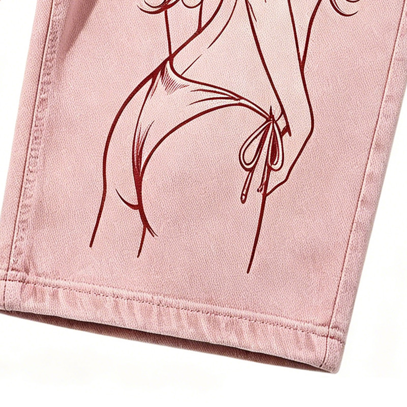 Screen Print Applique Distressed Ripped Spray Dye Pants