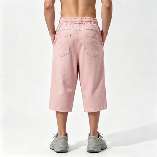 Screen Print Applique Distressed Ripped Spray Dye Pants | 100% Cotton Vintage Washed Cropped Pants | OEM Streetwear