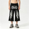 Washed Screen Print Spray Dye Capri Pants | Gothic Dark Flame Graphic Abrade Street Pants | Custom Streetwear