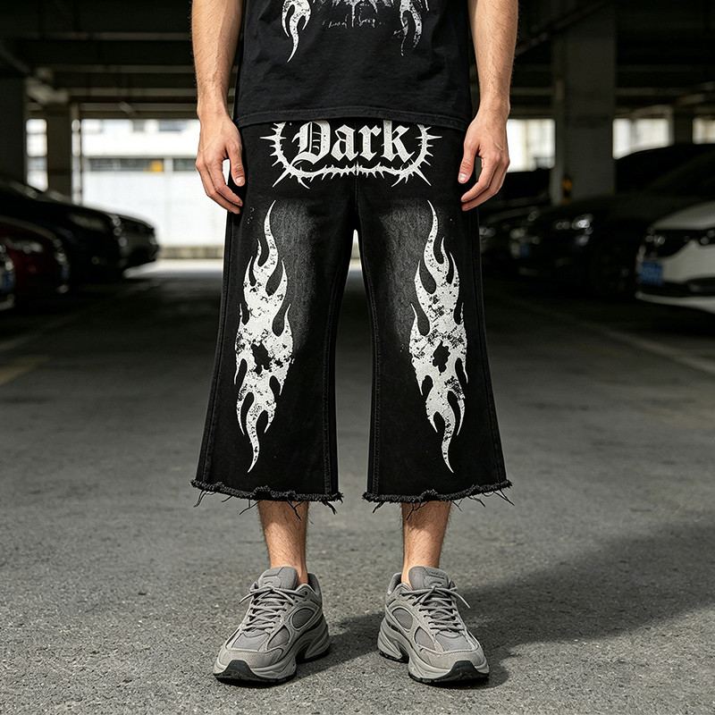 Washed Screen Print Spray Dye Capri Pants