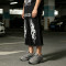 Washed Screen Print Spray Dye Capri Pants | Gothic Dark Flame Graphic Abrade Street Pants | Custom Streetwear