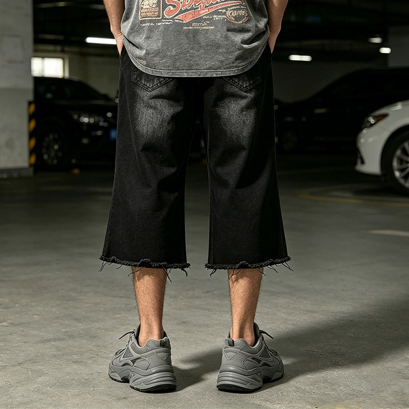 Washed Screen Print Spray Dye Capri Pants