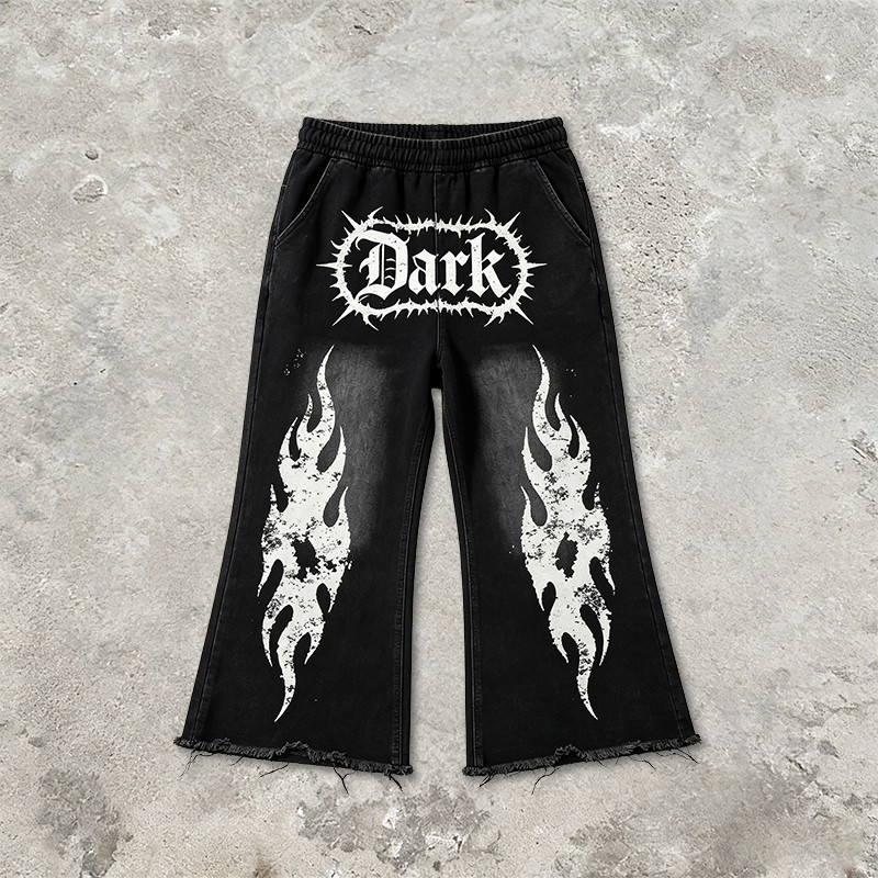 Washed Screen Print Spray Dye Capri Pants