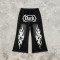 Washed Screen Print Spray Dye Capri Pants | Gothic Dark Flame Graphic Abrade Street Pants | Custom Streetwear
