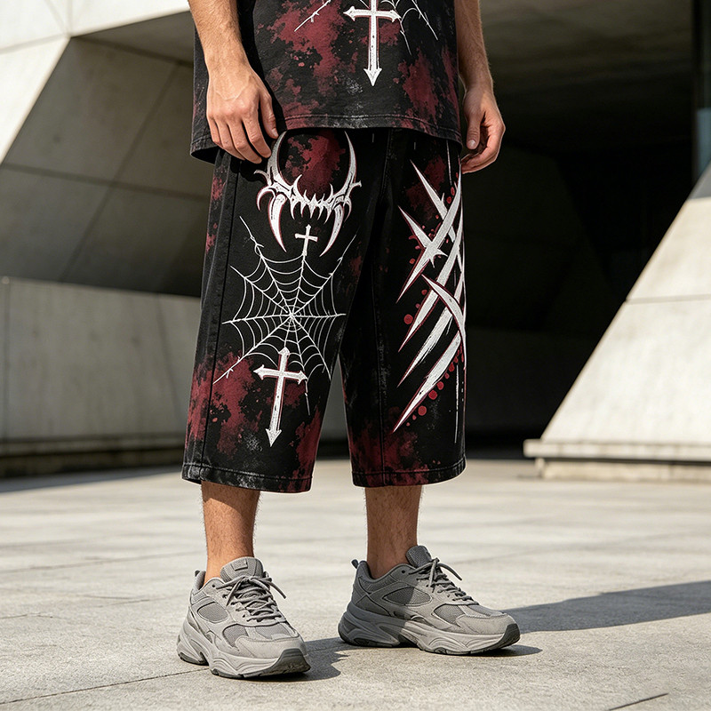 Hand-Painted Wash Spray Dye Vintage Capri Pants