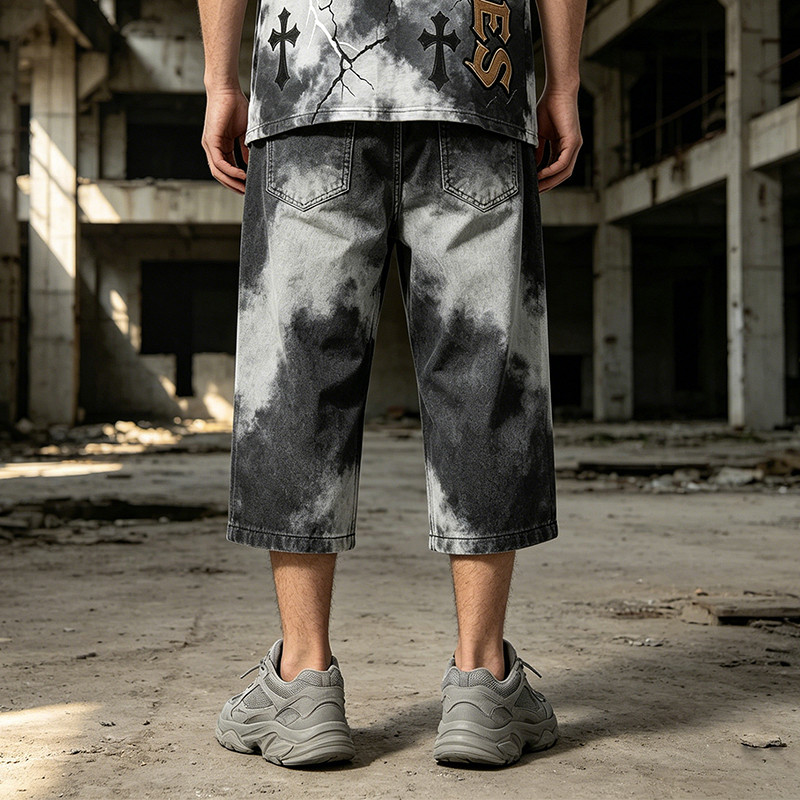Washed Cross Applique DTG Print with Rivet Pants