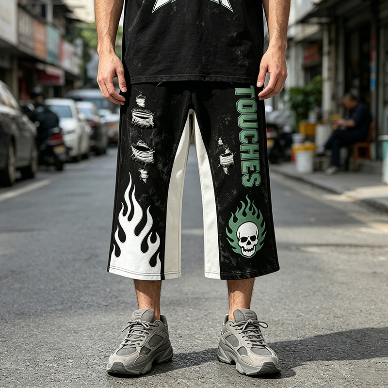 Vintage Washed Patchwork Cropped Pants