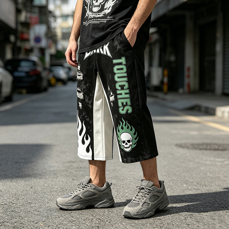 Vintage Washed Patchwork Cropped Pants