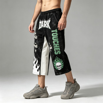 Vintage Washed Patchwork Cropped Pants | Applique Screen Print Belt Streetwear | Custom Streetwear