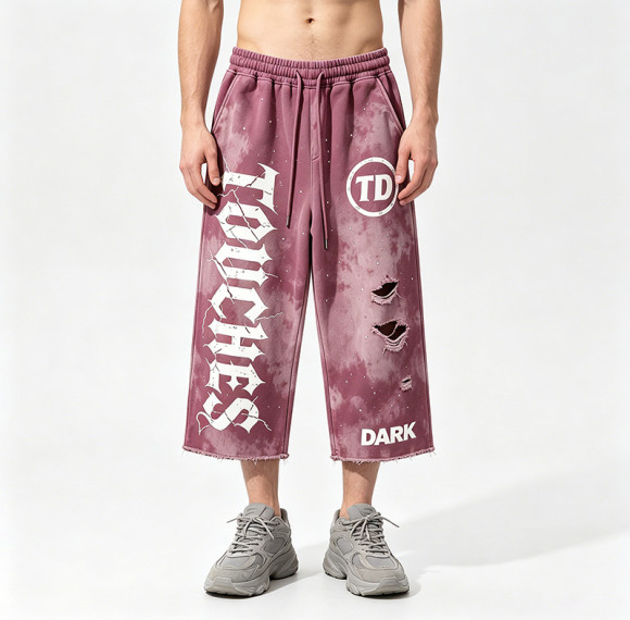 Rhinestone Distressed Ripped Spray Dye Pants | Screen Print Vintage Cropped Pants | Custom Streetwear