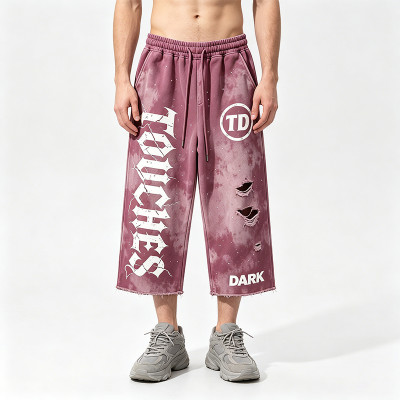 Rhinestone Distressed Ripped Spray Dye Pants | Screen Print Vintage Cropped Pants | Custom Streetwear