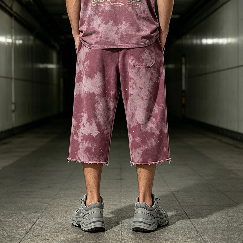 Rhinestone Distressed Ripped Spray Dye Pants