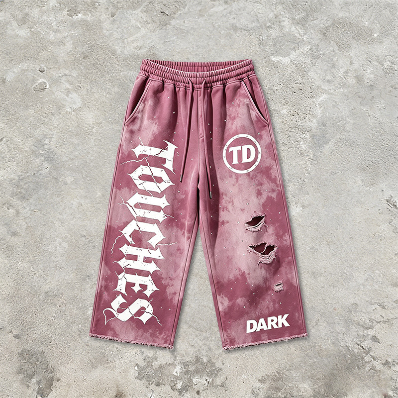 Rhinestone Distressed Ripped Spray Dye Pants