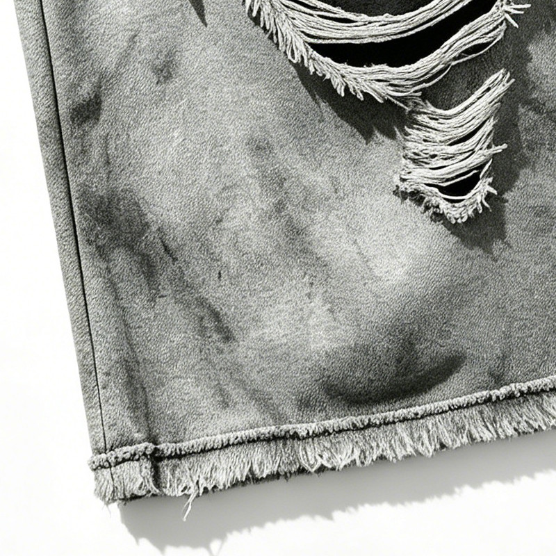 Distressed Ripped Washed Spray Dye DTG Print Pants