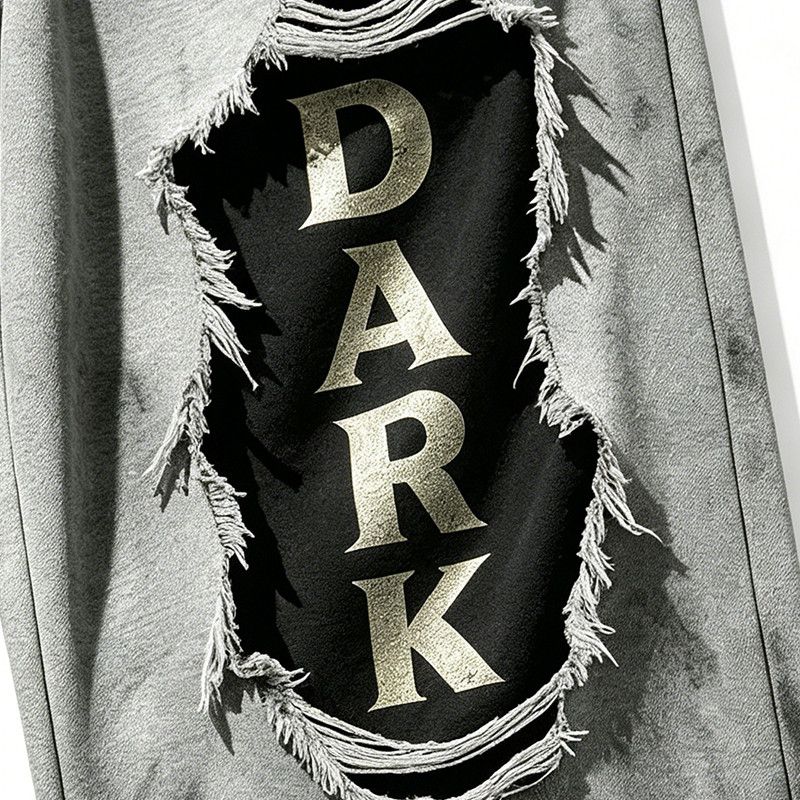 Distressed Ripped Washed Spray Dye DTG Print Pants
