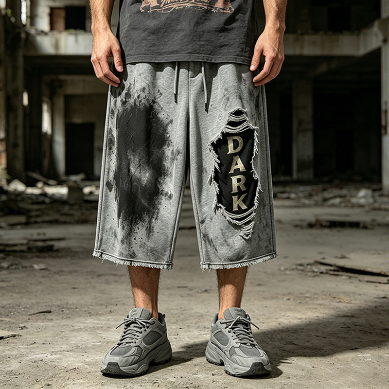 Distressed Ripped Washed Spray Dye DTG Print Pants