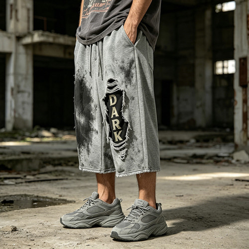 Distressed Ripped Washed Spray Dye DTG Print Pants | Vintage Abrade Cropped Pants | Clothing Manufacturer