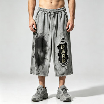Distressed Ripped Washed Spray Dye DTG Print Pants | Vintage Abrade Cropped Pants | Clothing Manufacturer