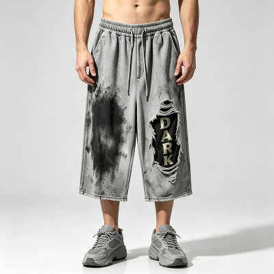 Distressed Ripped Washed Spray Dye DTG Print Pants | Vintage Abrade Cropped Pants | Clothing Manufacturer