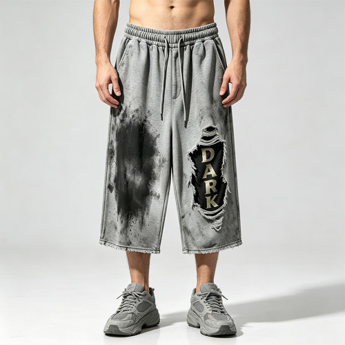 Distressed Ripped Washed Spray Dye DTG Print Pants | Vintage Abrade Cropped Pants | Clothing Manufacturer