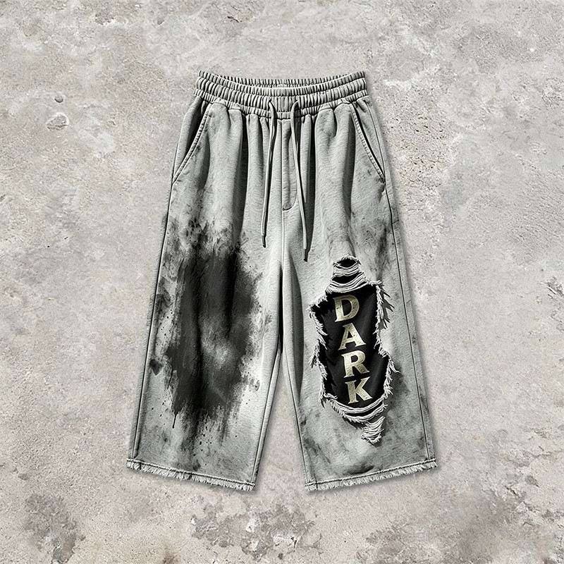 Distressed Ripped Washed Spray Dye DTG Print Pants