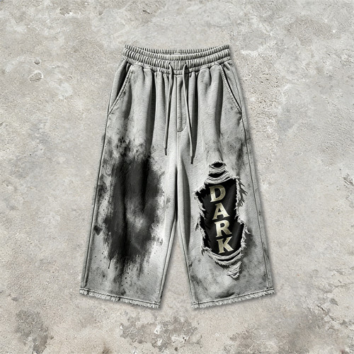 Distressed Ripped Washed Spray Dye DTG Print Pants | Vintage Abrade Cropped Pants | Clothing Manufacturer
