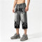 Applique Rhinestone Screen Print Washed Sprayed Dye Pants | Drip Flame Graphic Vintage Cropped pants | Custom Streetwear
