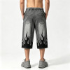 Applique Rhinestone Screen Print Washed Sprayed Dye Pants | Drip Flame Graphic Vintage Cropped pants | Custom Streetwear