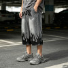 Applique Rhinestone Screen Print Washed Sprayed Dye Pants | Drip Flame Graphic Vintage Cropped pants | Custom Streetwear