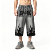 Applique Rhinestone Screen Print Washed Sprayed Dye Pants | Drip Flame Graphic Vintage Cropped pants | Custom Streetwear