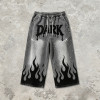 Applique Rhinestone Screen Print Washed Sprayed Dye Pants | Drip Flame Graphic Vintage Cropped pants | Custom Streetwear