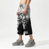 Gothic Embroidery Chain Screen Print Acid Wash Pants | Spray Dye Distressed Ripped Vintage Cropped Jeans | Clothing Manufacturer