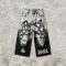 Gothic Embroidery Chain Screen Print Acid Wash Pants | Spray Dye Distressed Ripped Vintage Cropped Jeans | Clothing Manufacturer