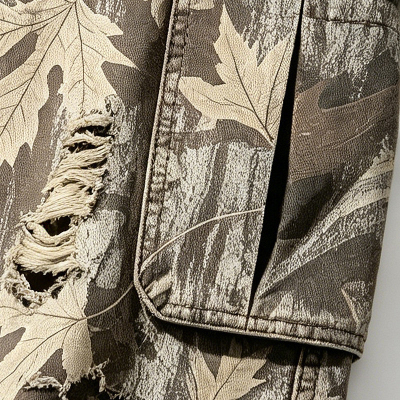 Distressed Ripped Washed Spray Dye DTG Print Applique Pants