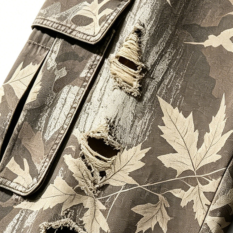 Distressed Ripped Washed Spray Dye DTG Print Applique Pants
