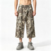 Distressed Ripped Washed Spray Dye DTG Print Applique Pants | Vintage Maple Camo Cargo Capri Pants | OEM Streetwear