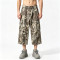 Distressed Ripped Washed Spray Dye DTG Print Applique Pants | Vintage Maple Camo Cargo Capri Pants | OEM Streetwear
